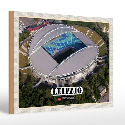 Cartel de madera ciudades Leipzig vista estadio central 30x20cm