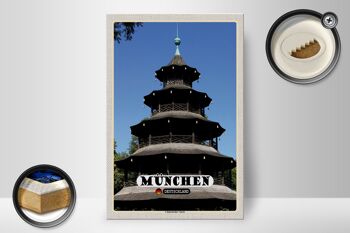 Panneau en bois villes Munich architecture tour chinoise 20x30cm 2