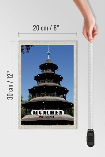 Panneau en bois villes Munich architecture tour chinoise 20x30cm 4