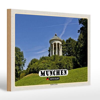 Cartel de madera ciudades Munich Jardín Inglés 30x20cm regalo