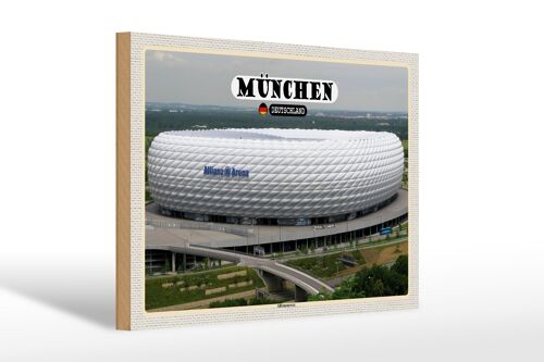 Holzschild Städte München Blick auf Allianzarena 30x20cm