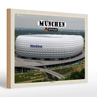 Cartel de madera ciudades Munich vista Allianzarena 30x20cm