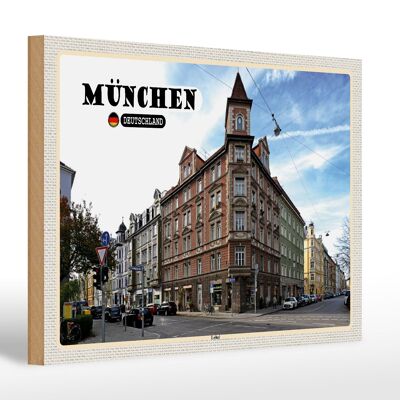 Cartel de madera ciudades Munich Lehel calle ciudad 30x20cm