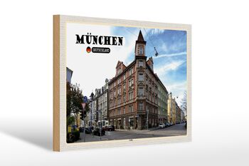 Panneau en bois villes Munich rue Lehel ville 30x20cm 1