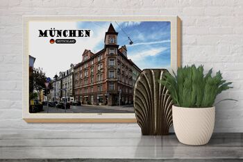 Panneau en bois villes Munich rue Lehel ville 30x20cm 3