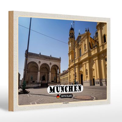 Cartel de madera ciudades Munich Odeonsplatz escultura 30x20cm