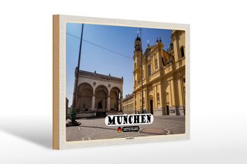 Panneau en bois villes Munich Odeonsplatz sculpture 30x20cm 1