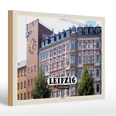 Letrero de madera ciudades Leipzig Lindenau arquitectura 30x20cm