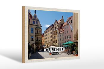 Panneau en bois villes Munich vieille ville auberge 30x20cm cadeau 1