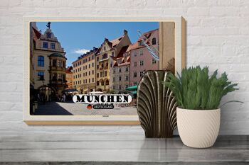 Panneau en bois villes Munich vieille ville auberge 30x20cm cadeau 3