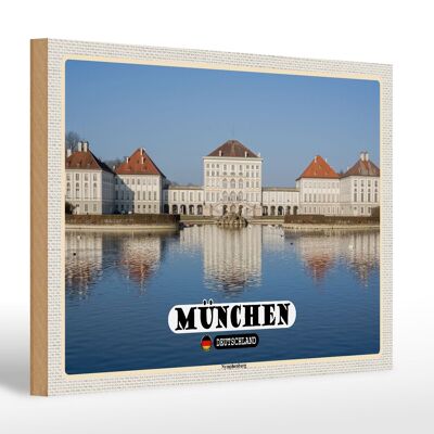 Cartel de madera ciudades Munich Nymphenburgh arquitectura 30x20cm