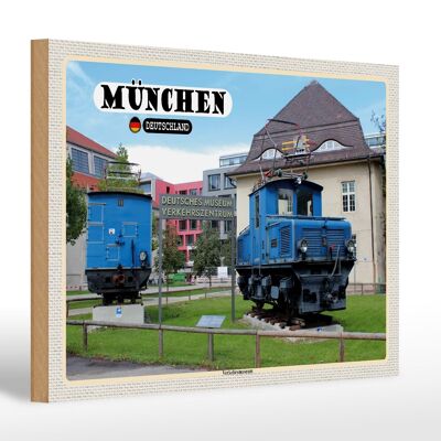 Cartel de madera ciudades Munich Museo Alemán del Transporte 30x20cm