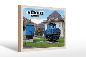 Panneau en bois villes Musée allemand des transports de Munich 30x20cm 1
