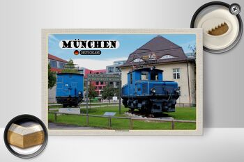 Panneau en bois villes Musée allemand des transports de Munich 30x20cm 2