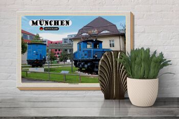 Panneau en bois villes Musée allemand des transports de Munich 30x20cm 3