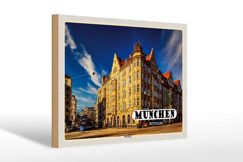 Holzschild Städte München Schwabing Stadt Gehweg 30x20cm