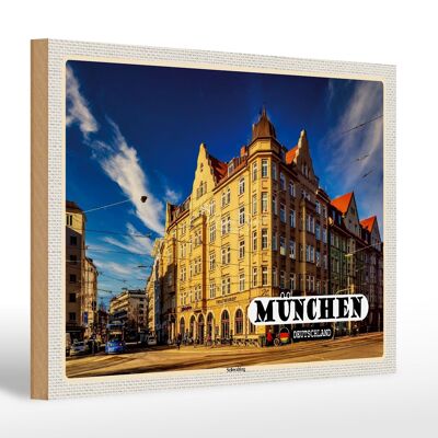 Letrero de madera ciudades Munich Schwabing acera de la ciudad 30x20cm