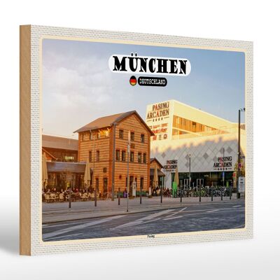 Holzschild Städte München Pasing Stadt Zentrum 30x20cm