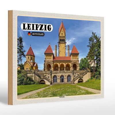 Cartel de madera ciudades Leipzig Cementerio Sur arquitectura 30x20cm