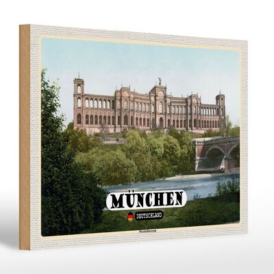 Cartel de madera ciudades Munich Maximilianeum arquitectura 30x20cm