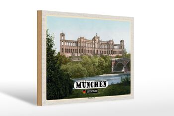 Panneau en bois villes Munich Maximilianeum architecture 30x20cm 1