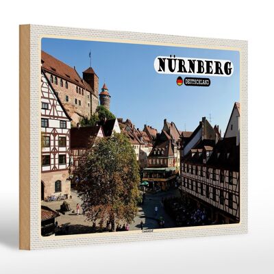 Cartello in legno città Norimberga Gostenhof centro storico 30x20 cm