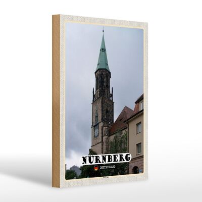 Cartel de madera ciudades Nuremberg St. Regalo Iglesia de San Pedro 20x30cm