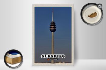 Panneau en bois villes Nuremberg tour de télécommunications peinture 20x30cm 2