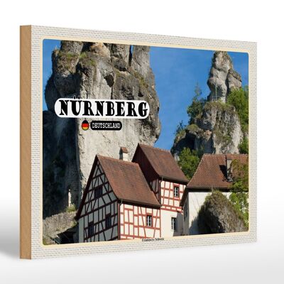 Cartello in legno città Norimberga Svizzera Francone 30x20cm