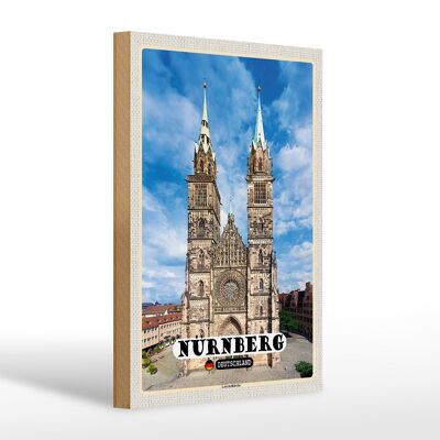 Cartel de madera ciudades Nuremberg Lorenzkirche arquitectura 20x30cm