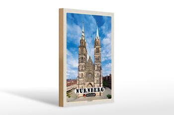 Panneau en bois villes Nuremberg Lorenzkirche architecture 20x30cm 1