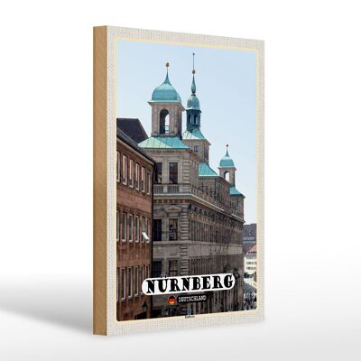 Letrero de madera ciudades Núremberg edificio del ayuntamiento 20x30cm regalo