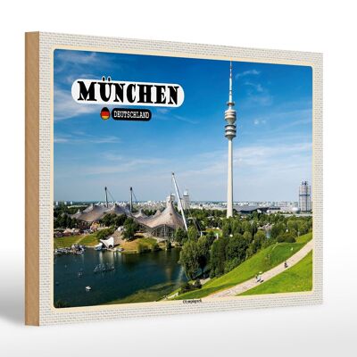 Letrero de madera ciudades Munich Parque Olímpico Torre de TV 30x20cm