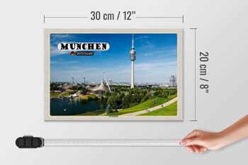 Panneau en bois villes Tour de télévision du parc olympique de Munich 30x20cm 4