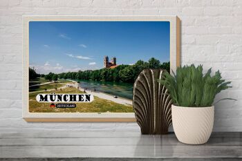 Panneau en bois villes Munich château Isar rivière 30x20cm 3