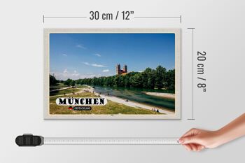 Panneau en bois villes Munich château Isar rivière 30x20cm 4