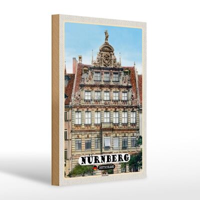 Cartel de madera ciudades Nuremberg Pellerhaus arquitectura 20x30cm