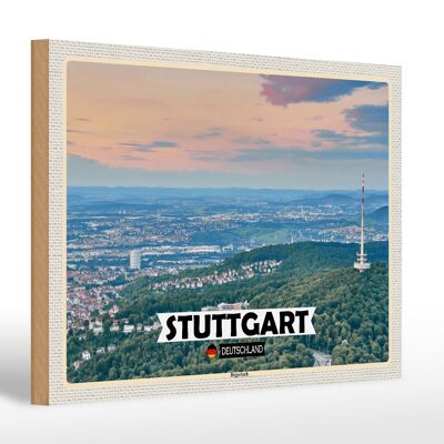 Cartello in legno città Stoccarda vista di Degerloch 30x20cm