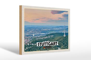 Panneau en bois villes Stuttgart vue de Degerloch 30x20cm 1