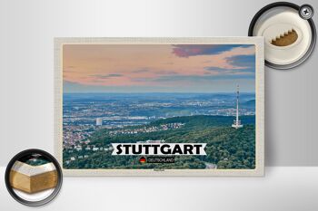 Panneau en bois villes Stuttgart vue de Degerloch 30x20cm 2