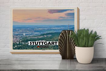 Panneau en bois villes Stuttgart vue de Degerloch 30x20cm 3