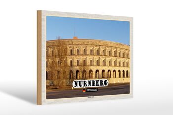 Panneau en bois villes Nuremberg hall des congrès style construction 30x20cm 1