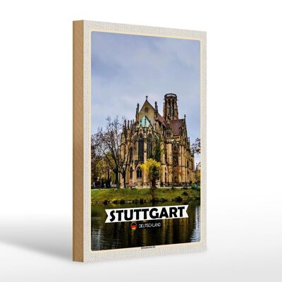Panneau en bois villes Stuttgart Johanneskirche 20x30cm cadeau
