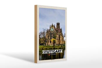 Panneau en bois villes Stuttgart Johanneskirche 20x30cm cadeau 1