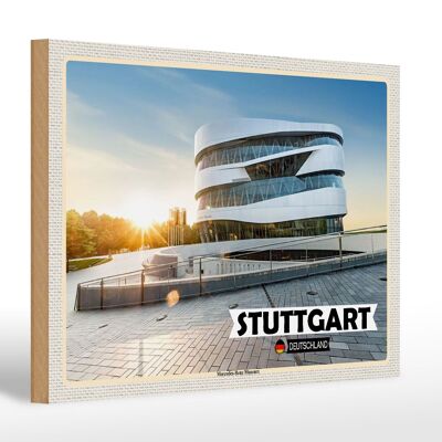 Cartel de madera ciudades Stuttgart Museo Mercedes-Benz 30x20cm