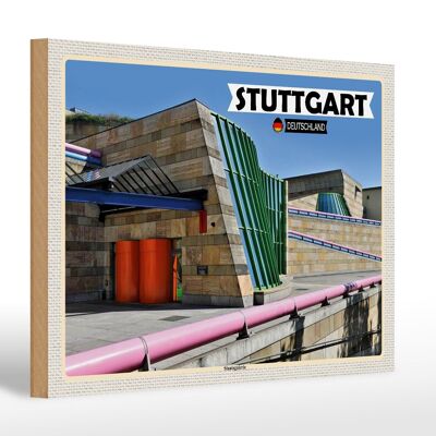 Panneau en bois villes Galerie d'État de Stuttgart 30x20cm