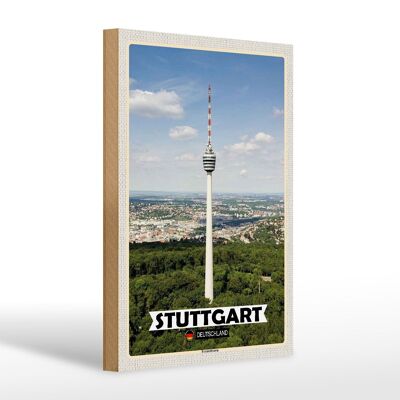 Panneau en bois villes Stuttgart tour TV ville 20x30cm