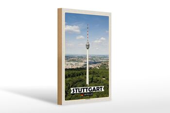 Panneau en bois villes Stuttgart tour TV ville 20x30cm 1