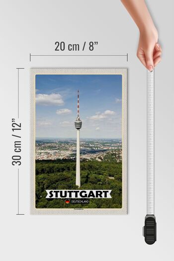 Panneau en bois villes Stuttgart tour TV ville 20x30cm 4