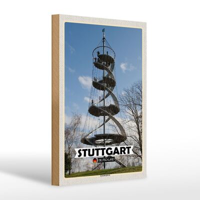 Letrero de madera ciudades Stuttgart Torre Killesberg 20x30cm